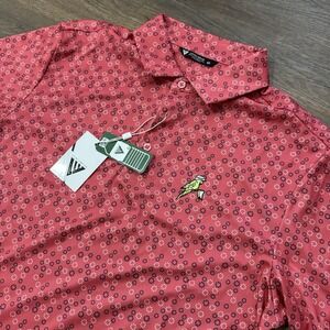 NWT Levelwear Golf Polo Red‎ Pink Geometric AOP The Park West Palm Florida Sz M
